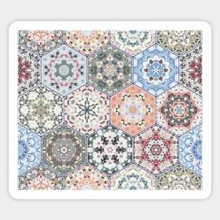 Hexagonal Oriental and ethnic motifs in patterns. Sticker